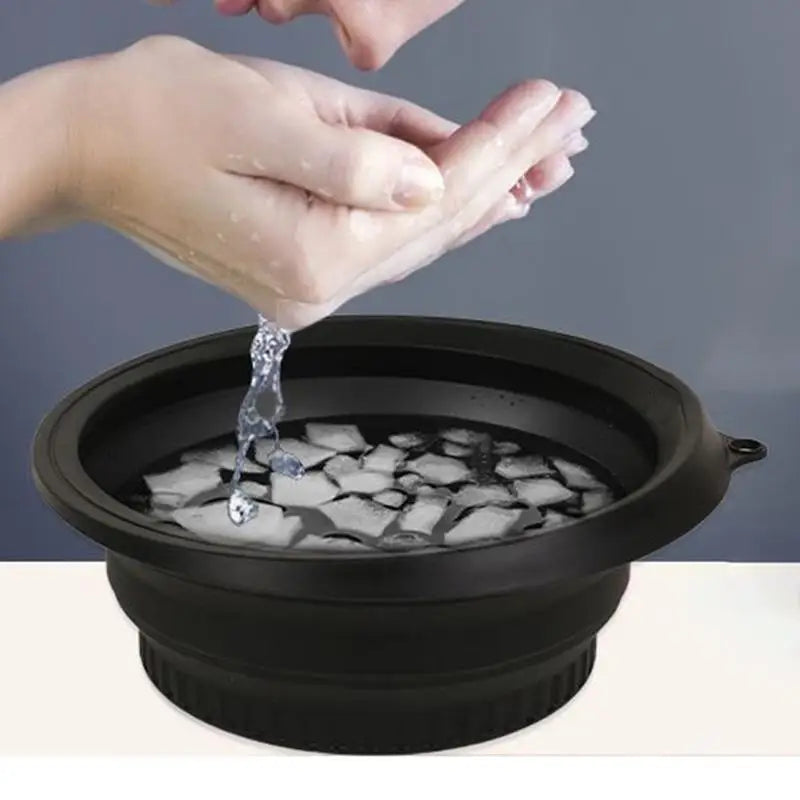Foldable Silicone Face Bowl with Integrated Ice Tray - Portable Cooling Wash Basin for Bathroom Use